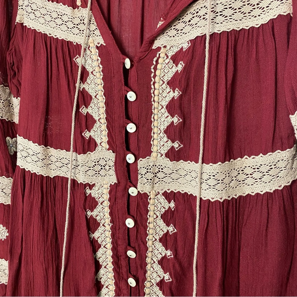 Free People Gauzy Boho Embellished Long Sleeve Blouse - Picture 5 of 6